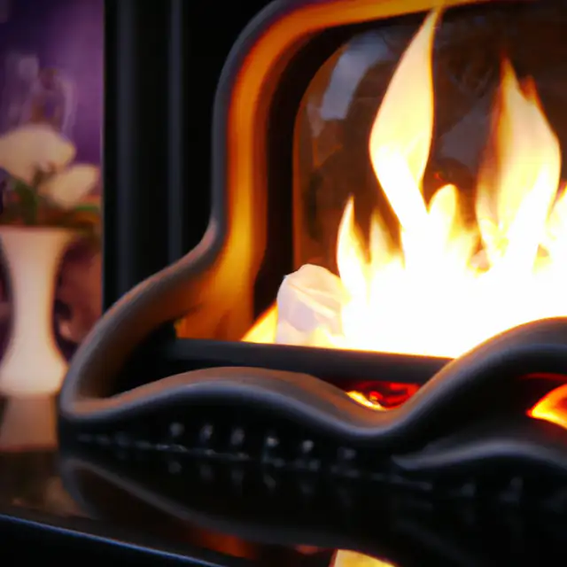 High efficiency gas fire, Newcastle upon Tyne High efficiency gas fire with tall flames behind glass in a black frame