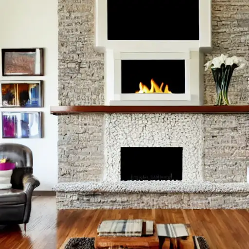 Fireplace upgrade, Newcastle White stone fireplace with a modern inset fire and a vase of flowers